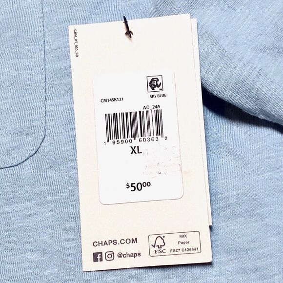 NWT Chaps Seacoast Wash Sky Blue 100% Cotton Comfort Button Shirt - Mens Size XL - Picture 5 of 7